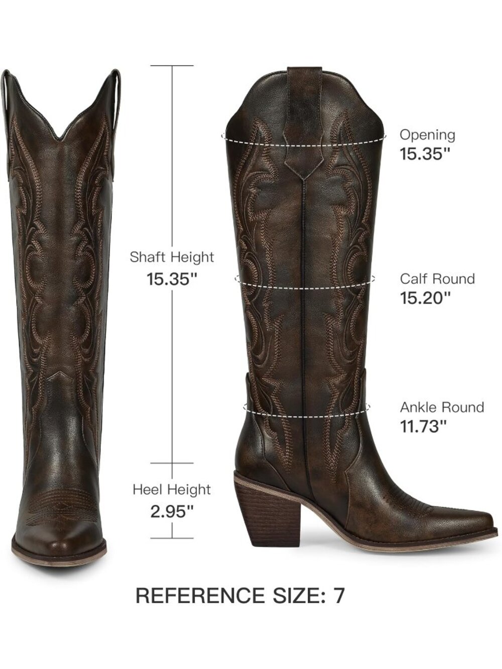 Women Vintage Brown Faux Leather Cuban Heel Pointed Toe Cowgirl Western Boots - Picture 4 of 6